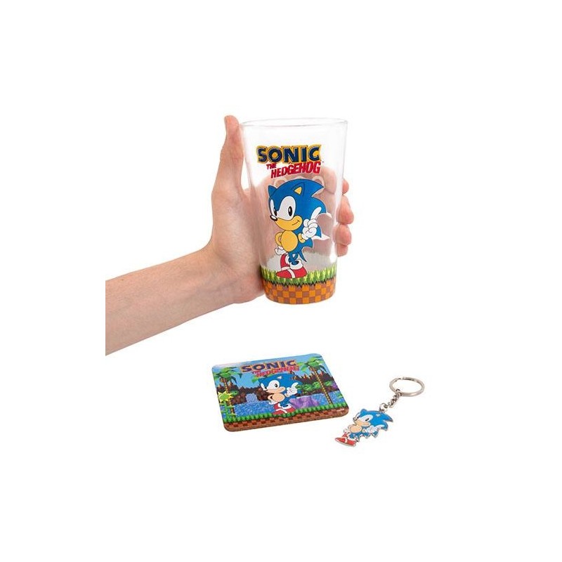 Sonic The Hedgehog - Sonic the Hedgehog set porte-clés, verre et sous-verre Classic Sonic The Hedgehog - Sonic the Hedgehog set porte-clés, verre et sous-verre Classic