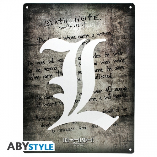 Death Note - Plaque métal L Symbol (28x38)
