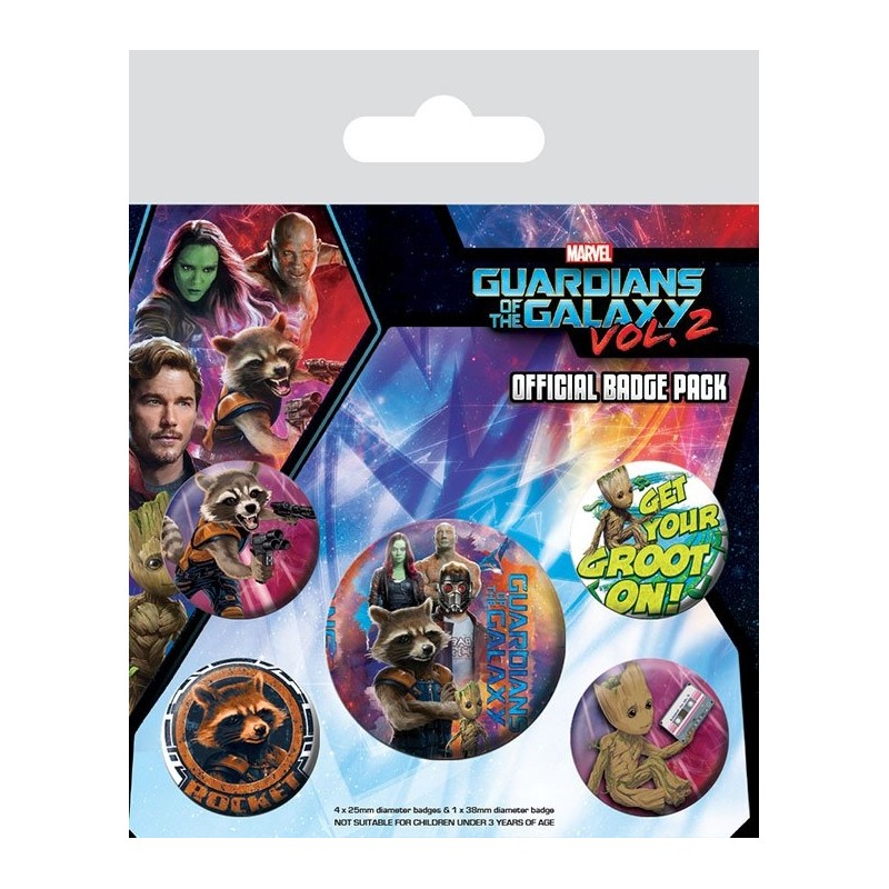 Gardiens de la Galaxie, Les - Les Gardiens de la Galaxie Vol. 2 pack 5 badges Rocket & Groot