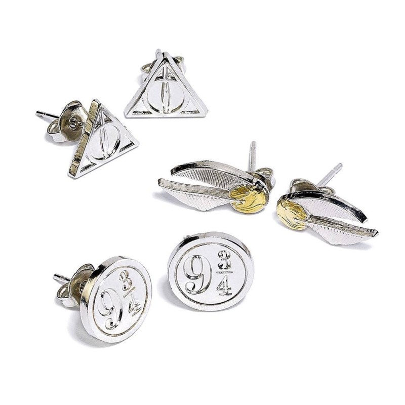 Harry Potter - Pack 3 boucles d'oreille Snitch/Deathly Hallows/Platform 9 3/4 (plaque argent) Harry Potter - Pack 3 boucles d'oreille Snitch/Deathly Hallows/Platform 9 3/4 (plaque argent)