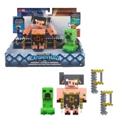 Minecraft Legends - Pack 2 figurines Creeper vs Piglin Bruiser 8 cm