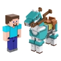 Minecraft - Pack 2 figurines Steve et cheval avec armure 8 cm