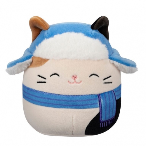Squishmallows - Peluche Cam the Brown and Black Calico Cat in Blue Scarf, Hat 12 cm