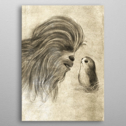 Star Wars - Poster en métal Last Jedi Sketches Chewie & Porg 10 x 14 cm