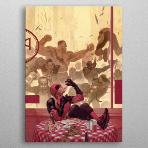 Marvel - Poster en métal Deadpool Gritty Pizza Break 10 x 14 cm