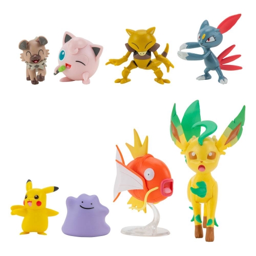 Pokémon - Pack 8 figurines Battle Figure Set Pikachu femelle, Rondoudou, Rocabot, Farfuret, Abra, Metamorphe, Phyllali, Magicarp