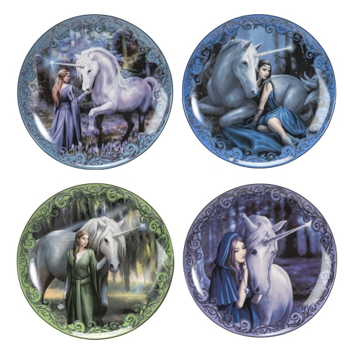 Anne Stokes - Pack 4 plaques Unicorn and Maiden