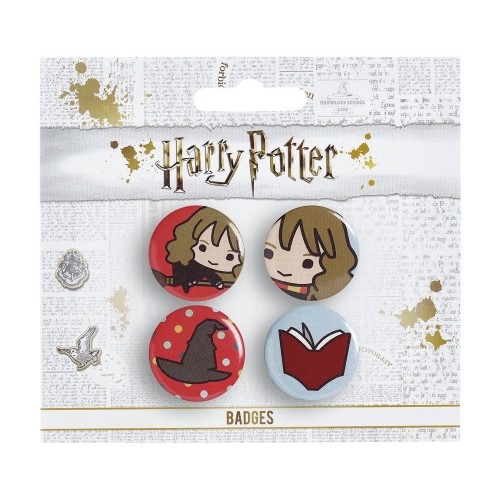 Harry Potter - Pack 4 badges Cutie Hermione & Sorting Hat & Book