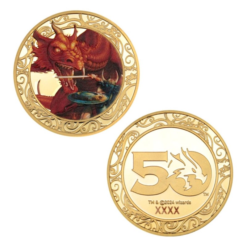 Dungeons & Dragons - Pièce de collection 50th Anniversary with Colour Print 24k Gold Plated Edition 4 cm