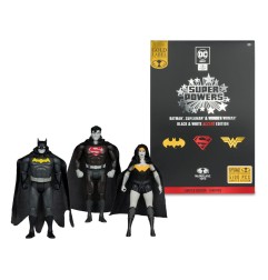 DC Direct - Pack de 3 Figurines Super Powers Batman, Superman & Wonder Woman Black & White Accent Edition Gold Label 13 cm