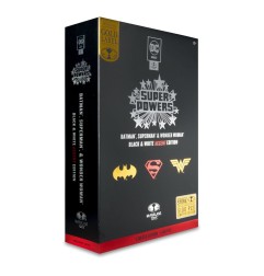 DC Direct - Pack de 3 Figurines Super Powers Batman, Superman & Wonder Woman Black & White Accent Edition Gold Label 13 cm