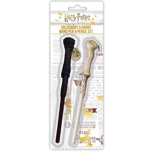 Harry Potter - Set stylo à bille et crayon baguette magique de Voldemort et Harry