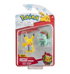 Pokémon - Pack 2 figurines Battle Figure Pack Edition de Noël : Pikachu & Bulbizarre 5 cm