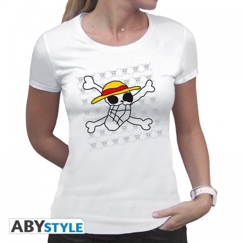 ONE PIECE - Tshirt Skull - Dessin de Luffy femme MC white - basic