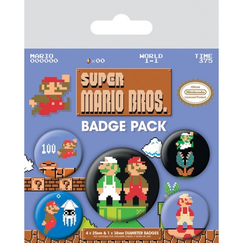 Super Mario Bros - Pack 5 badges Super Mario Bros