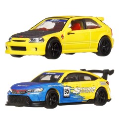 Hot Wheels - Premium pack 2 véhicules métal Car Culture 1/64 '99 Honda Civic Type R (EK9) & Honda Civic Type R