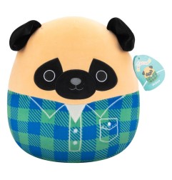 Squishmallows - Peluche Brown Pug in Green and Blue Flannel Shirt Prince 30 cm