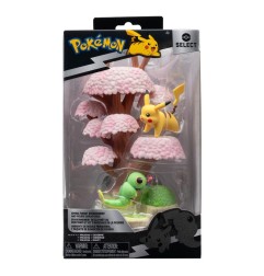 Pokémon - Figurines Environment Set Forêt de printemps & Chenipan & Pikachu 5 cm