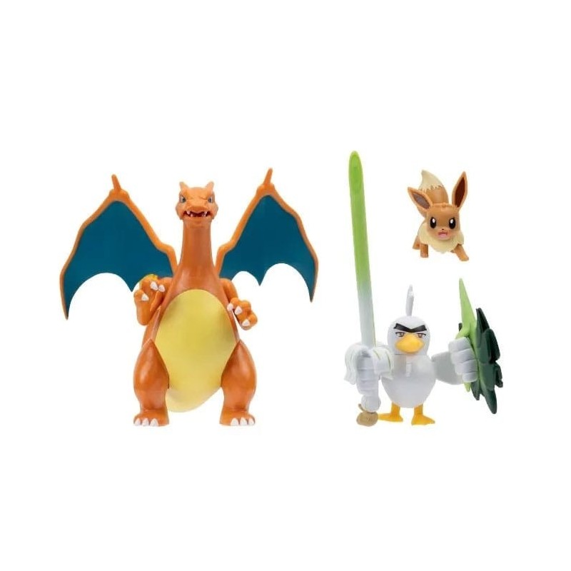 Pokémon - Pack 3 figurines Évoli, Palarticho & Dracaufeu