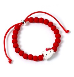 Hello Kitty - Bracelet perles rouges avec breloque Hello Kitty 21 cm