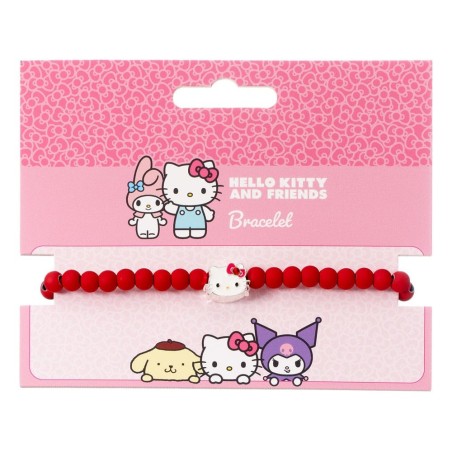 Hello Kitty - Bracelet perles rouges avec breloque Hello Kitty 21 cm
