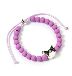 Hello Kitty - Bracelet perles violettes avec breloque Kuromi 21 cm