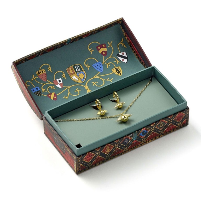 Harry Potter - Coffret bijoux malle de Quidditch, Collier Vif d'Or et Boucles d'oreilles créoles Huggy (Doré).