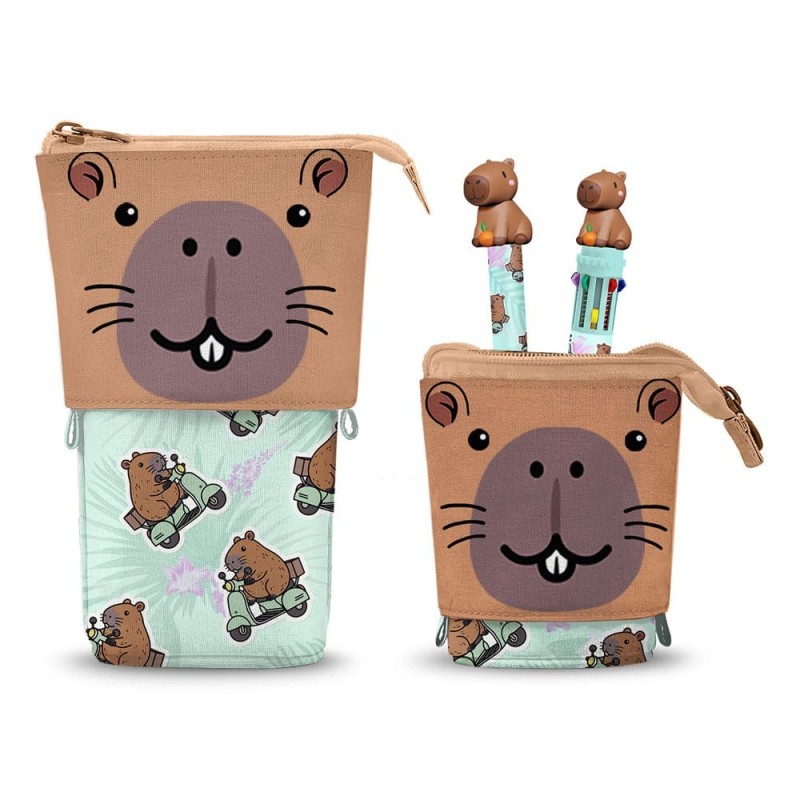 Oh My Pop! - Pop Up Pencil with Multicoloured ball pen & Erasable Gel Pen Capybara