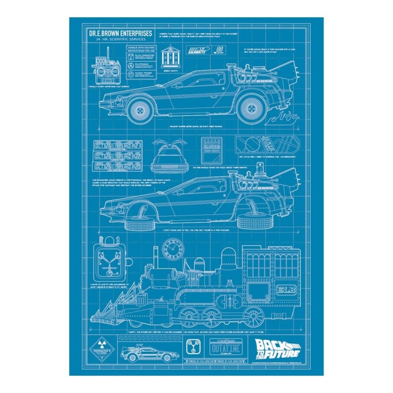 Back To The Future - Art Print Time Machine Blueprint Limited Edition 42 x 30 cm