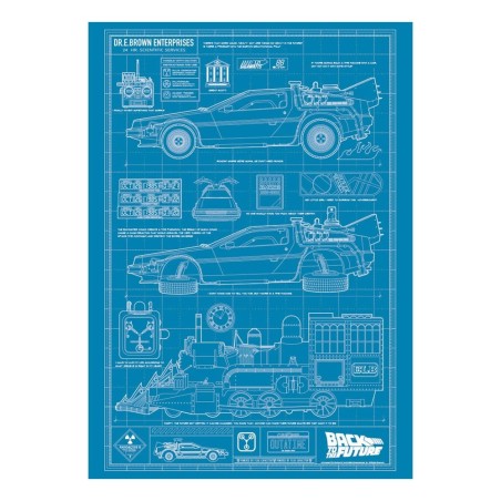Back To The Future - Art Print Time Machine Blueprint Limited Edition 42 x 30 cm