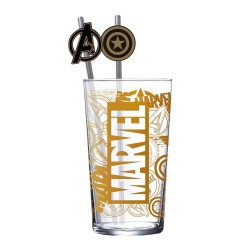 Marvel - Glass Tumbler with Straws Logo & Avengers 485 ml