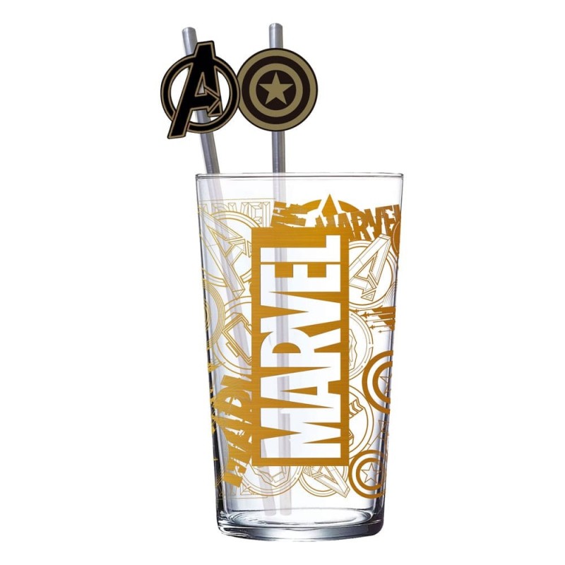 Marvel - Verre tumbler avec pailles métal Logo Marvel & Avengers 485 ml Marvel - Verre tumbler avec pailles métal Logo Marvel & Avengers 485 ml