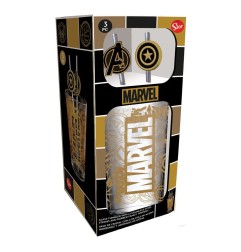 Marvel - Verre tumbler avec pailles métal Logo Marvel & Avengers 485 ml