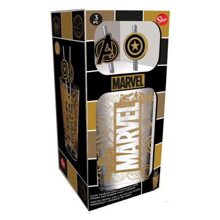 Marvel - Verre tumbler avec pailles métal Logo Marvel & Avengers 485 ml