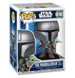 Star Wars: The Mandalorian and Grogu - Figurine POP! Bobble Head The Mandalorian avec Grogu 9 cm