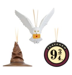 Harry Potter - Set of 3 Christmas Ornaments Sorting Hat, Platform 9 3/4 and Hedwig 7 cm