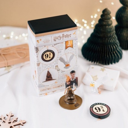 Harry Potter - Set of 3 Christmas Ornaments Sorting Hat, Platform 9 3/4 and Hedwig 7 cm