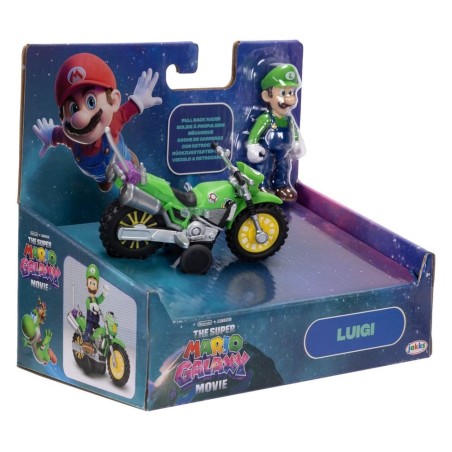 Super Mario - The Galaxy Movie Action Figure with Pull Back Motorcycle Luigi 6 cm
