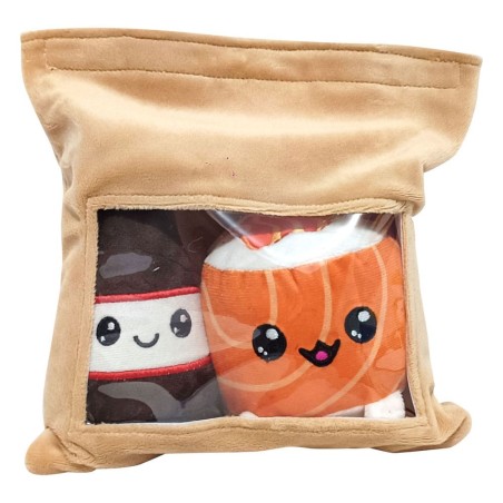 Yummis - Pack 2 peluches Yummis Together Uramaki & Soya in Take Away Bag 21 cm