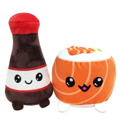Yummis - Pack 2 peluches Yummis Together Uramaki & Soya in Take Away Bag 21 cm