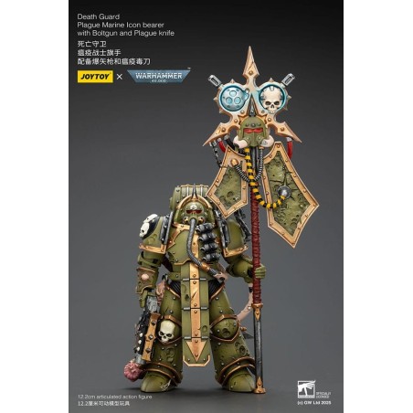 Warhammer 40k - Figurine Death Guard Plague Marine Icon bearer with Boltgun and Plague knife 12 cm