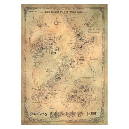 The Hobbit - Art Print New Zealand Map of Middle Earth 50 x 70 cm