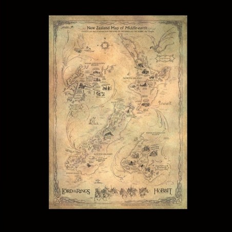 The Hobbit - Art Print New Zealand Map of Middle Earth 50 x 70 cm