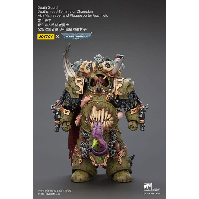 Warhammer 40k - Figurine 1/18 Death Guard Deathshroud Terminator Champion with Manreaper and Plaguespurter Gauntlets 14 cm