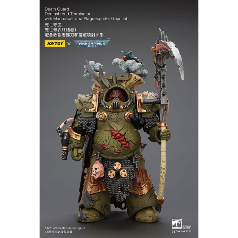 Warhammer 40k - Figurine 1/18 Death Guard Deathshroud Terminator 1 with Manreaper and Plaguespurter Gauntlet 14 cm