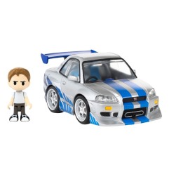 Fast & Furious - Véhicule Fast & Furious avec mini figurine Q-Village Nissan Skyline GT-R (R34) 9 cm