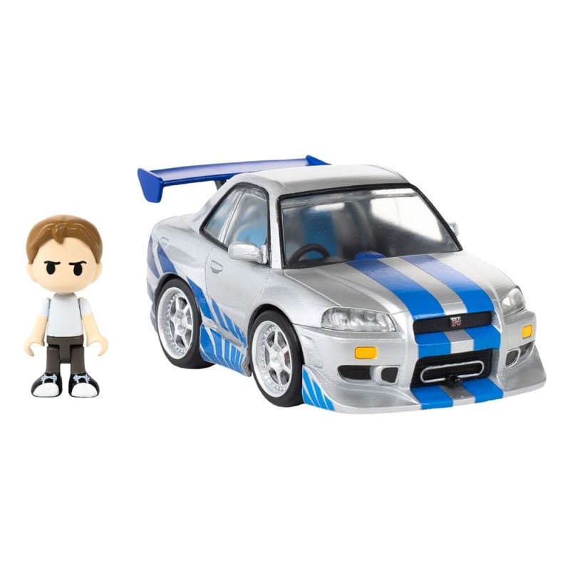 Fast & Furious - Véhicule Fast & Furious avec mini figurine Q-Village Nissan Skyline GT-R (R34) 9 cm
