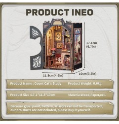 CuteBee - Maquette Book Nook Count Cat's Study 17 x 12 cm