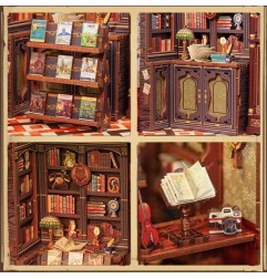 CuteBee - Maquette Book Nook Owl Bookstore 17 x 12 cm