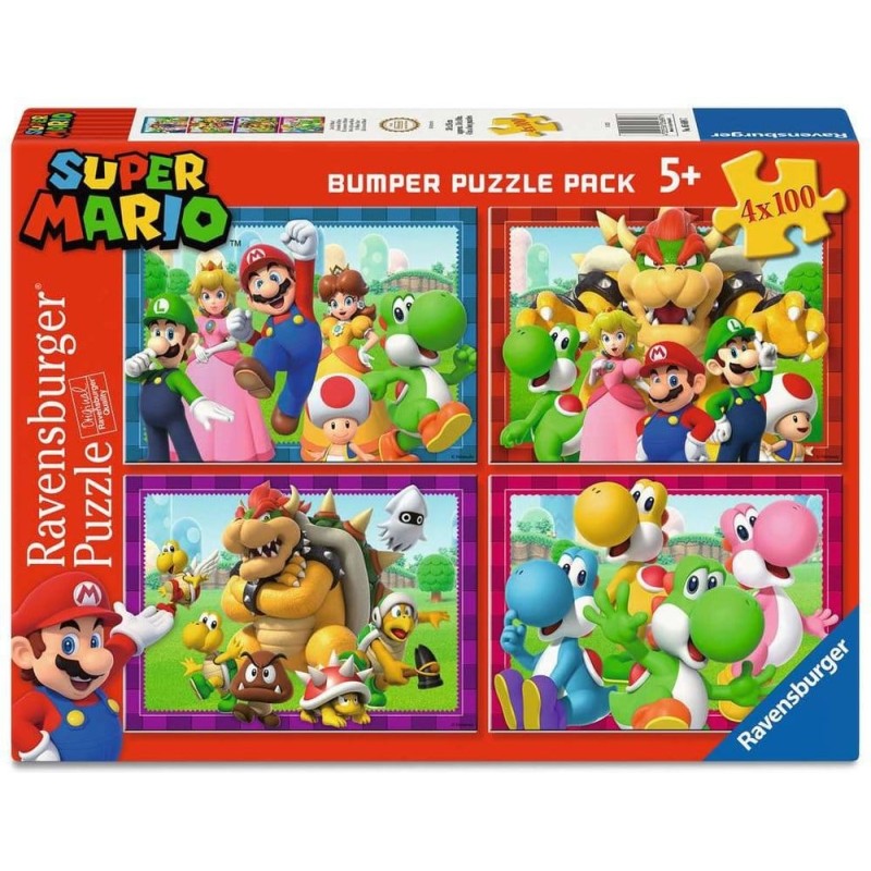 Super Mario - Pack 4 puzzles C'est l'heure de Mario ! (4x100 pièces)
